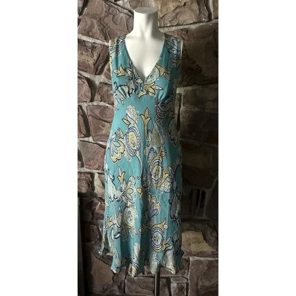 ANN TAYLOR SILK FLORAL GARDEN PARTY Paisley‎ SILK SLIP DRESS WOMEN’S Y2K